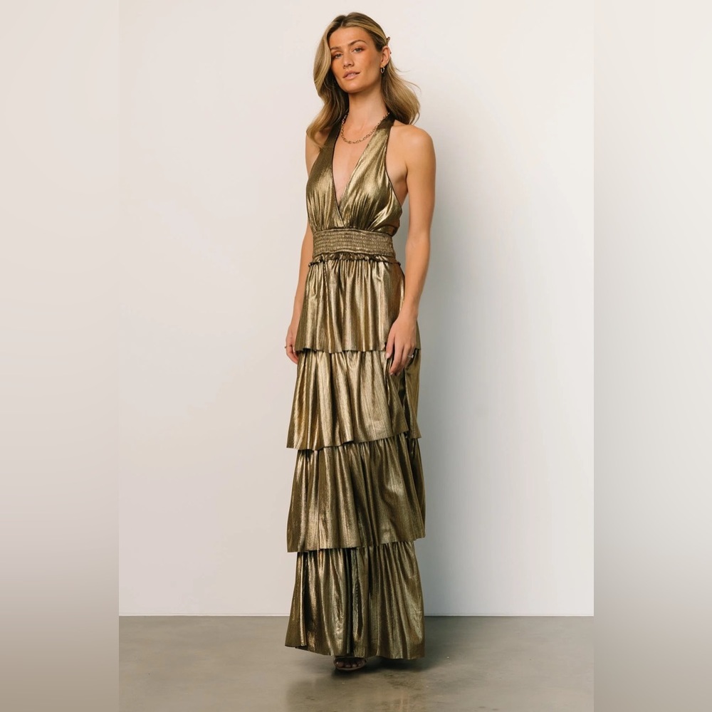 Metallic Gold Formal Halter Dress - Baltic Born